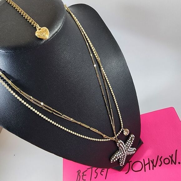 Betsey Johnson vintage starfish 3 chain necklace - Picture 3 of 5